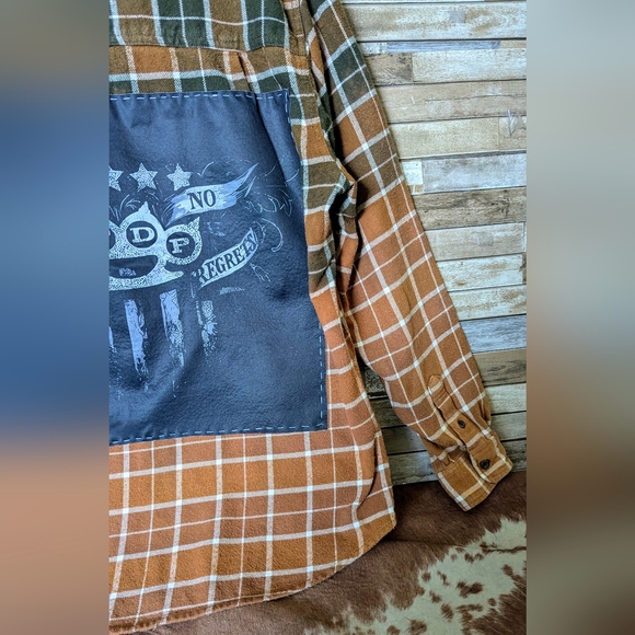 Five Finger Death Punch Upcycled Dip Dye Bleach Flannel Shirt - Picture 4 of 15